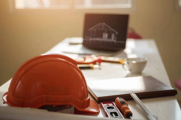 table with helmet, and tools for construction -general construction san jose