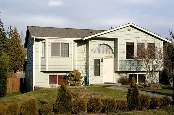 white split level house with plants -split level home remodel