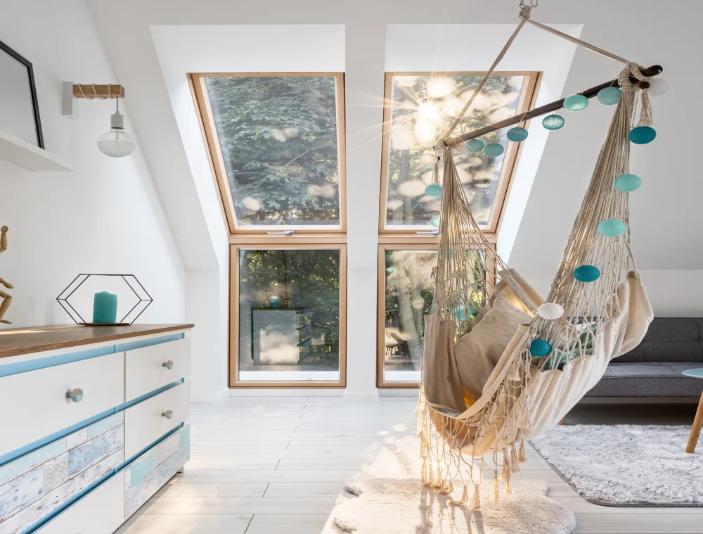 Modern Loft Living Space with Hammock